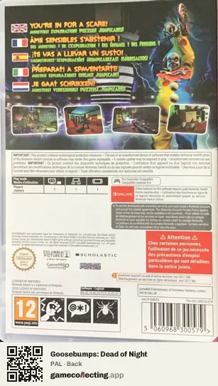Goosebumps: Dead of Night Nintendo Switch, PAL box back