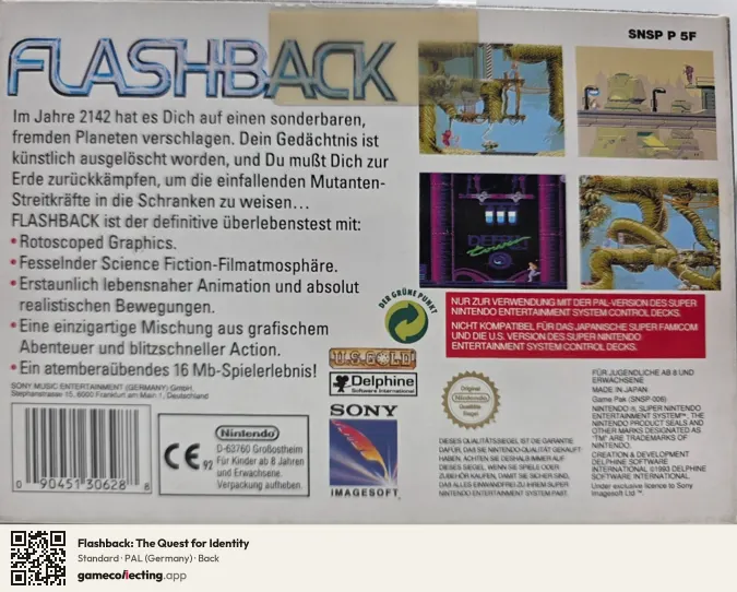 Flashback: The Quest for Identity Super Nintendo Entertainment System, Germany box back