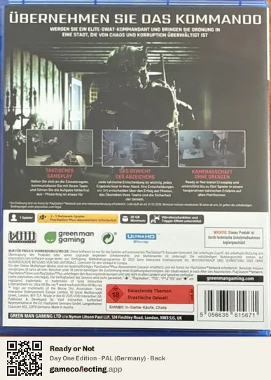 Ready or Not PlayStation 5, Germany box back