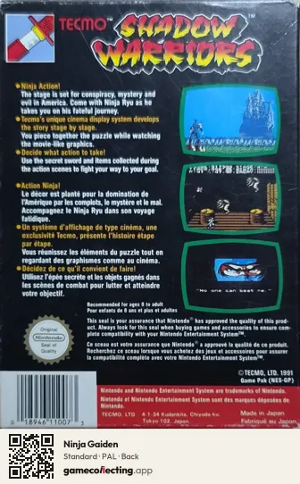 Ninja Gaiden Nintendo Entertainment System, PAL box back