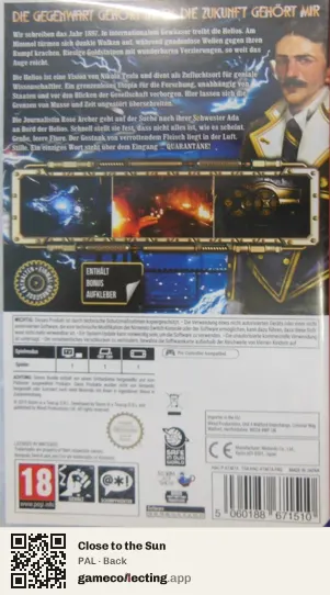 Close to the Sun Nintendo Switch, PAL box back