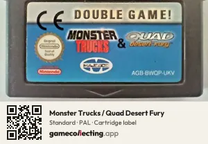 Monster Trucks / Quad Desert Fury Game Boy Advance, PAL cartridge label