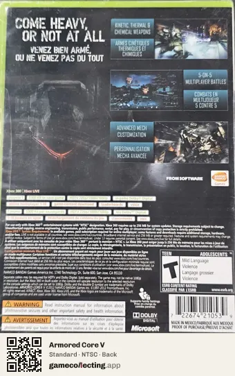 Armored Core V Xbox 360, NTSC box back
