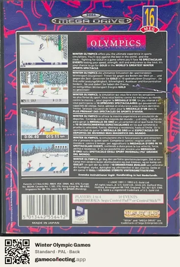 Winter Olympic Games Sega Mega Drive / Genesis, PAL box back