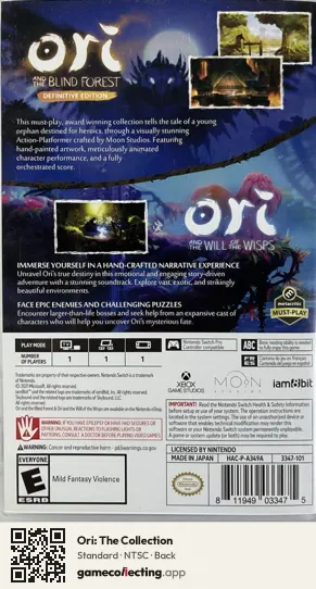 Ori: The Collection Nintendo Switch, NTSC box back