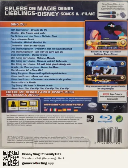 Disney Sing It: Family Hits PlayStation 3, Germany box back