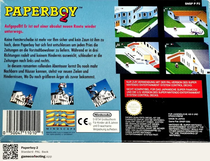 Paperboy 2 Super Nintendo Entertainment System, PAL box back