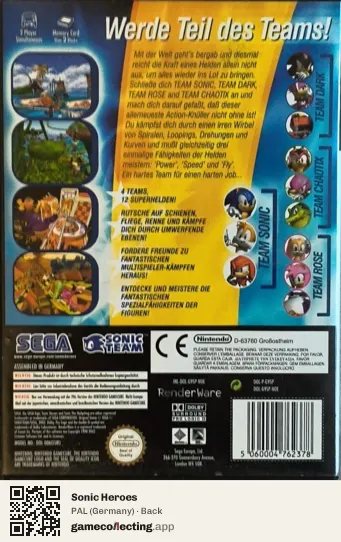 Sonic Heroes Nintendo GameCube, Germany box back