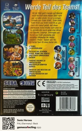 Sonic Heroes Nintendo GameCube, Germany box back