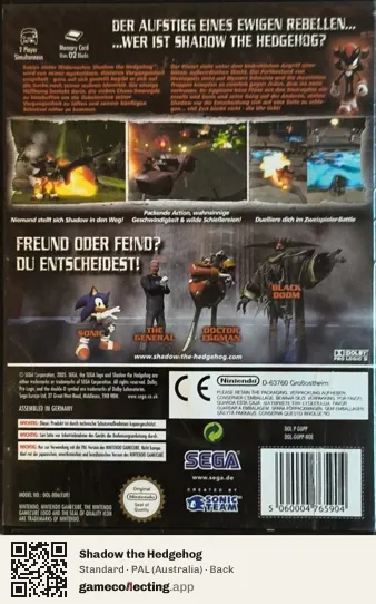 Shadow the Hedgehog Nintendo GameCube, Australia box back