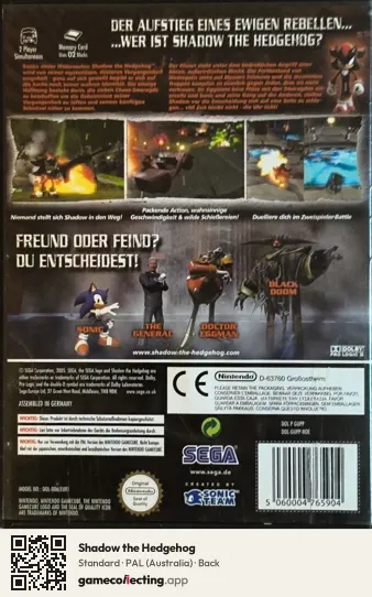 Shadow the Hedgehog Nintendo GameCube, Australia box back