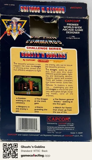 Ghosts 'n Goblins Nintendo Entertainment System, NTSC box back