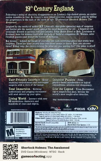 Sherlock Holmes: The Awakened Computer, NTSC box back