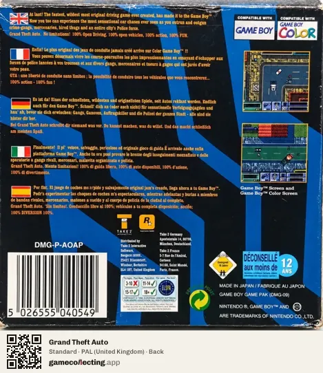 Grand Theft Auto Game Boy Color, United Kingdom box back