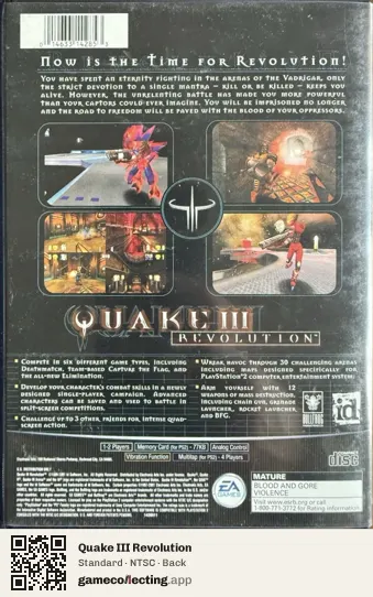 Quake III Revolution PlayStation 2, NTSC box back