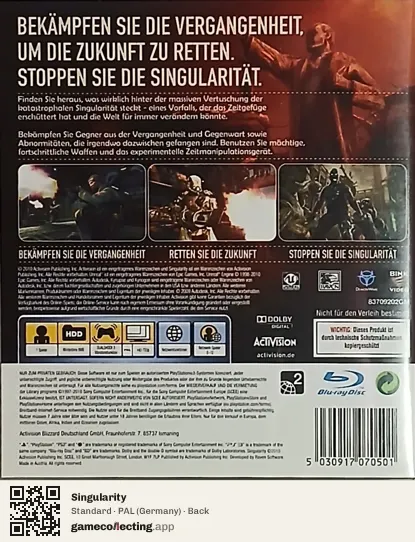 Singularity PlayStation 3, Germany box back