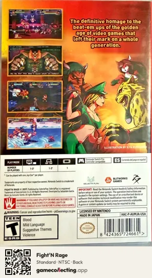 Fight'N Rage Nintendo Switch, NTSC box back