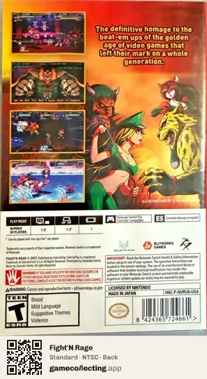 Fight'N Rage Nintendo Switch, NTSC box back
