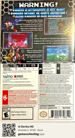G-Darius HD Nintendo Switch, NTSC box back