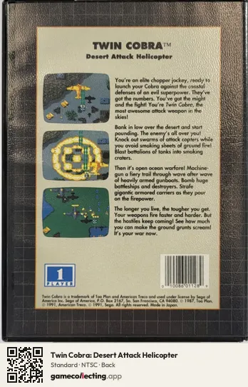 Twin Cobra: Desert Attack Helicopter Sega Mega Drive / Genesis, NTSC box back