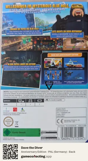 Dave the Diver Nintendo Switch, Germany box back