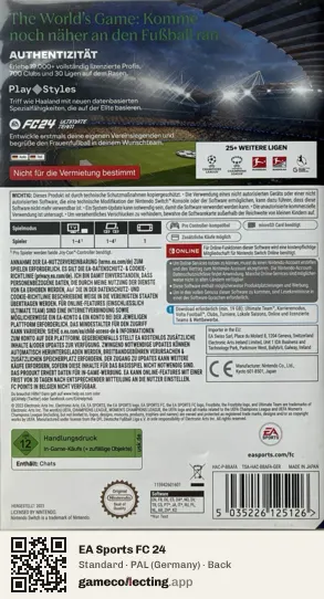 EA Sports FC 24 Nintendo Switch, Germany box back