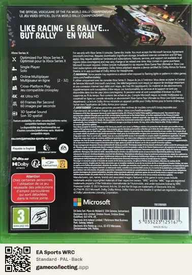 EA Sports WRC Xbox Series X, PAL box back