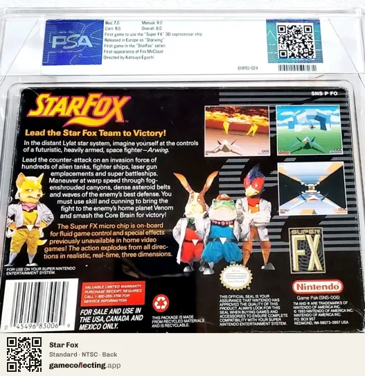 Star Fox Super Nintendo Entertainment System, NTSC box back