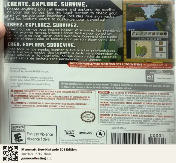 Minecraft: New Nintendo 3DS Edition Nintendo 3DS, NTSC box back
