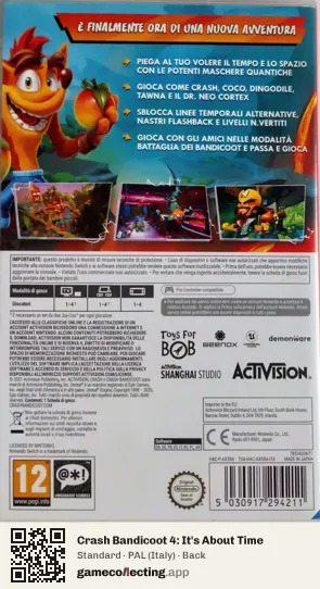 Crash Bandicoot 4: It's About Time Nintendo Switch, Italy box back
