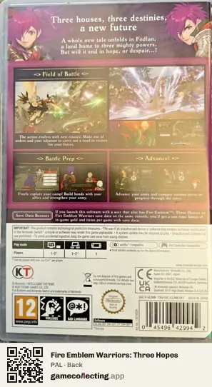 Fire Emblem Warriors: Three Hopes Nintendo Switch, PAL box back