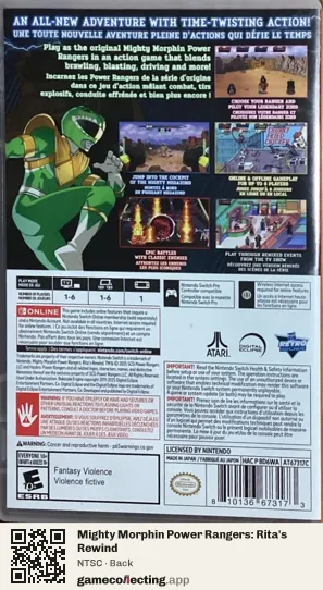 Mighty Morphin Power Rangers: Rita's Rewind Nintendo Switch, NTSC box back