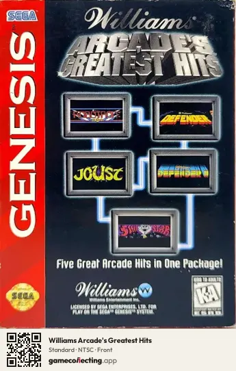Williams Arcade's Greatest Hits Sega Mega Drive / Genesis, NTSC box front