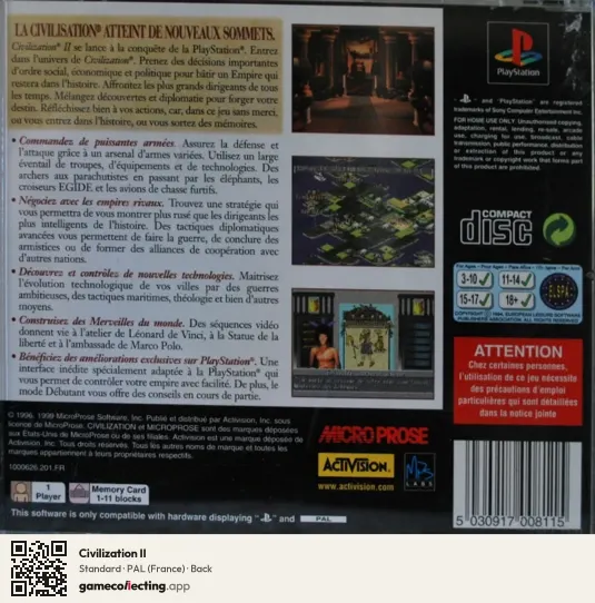 Civilization II PlayStation, France box back