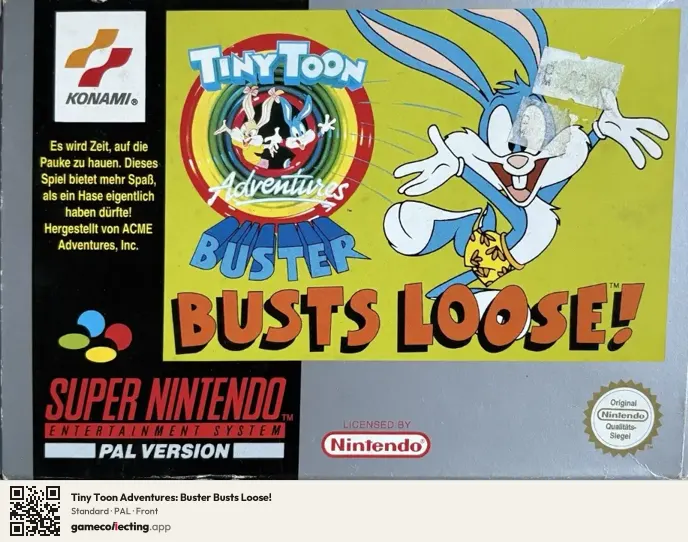Tiny Toon Adventures: Buster Busts Loose! Super Nintendo Entertainment System, PAL box front