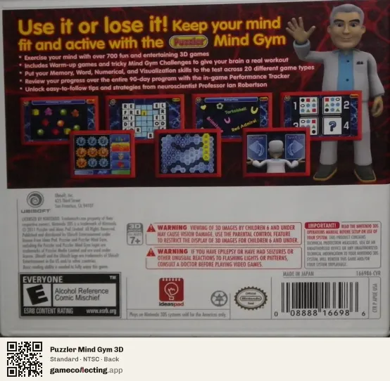 Puzzler Mind Gym 3D Nintendo 3DS, NTSC box back