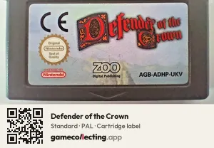 Defender of the Crown Game Boy Advance, PAL cartridge label