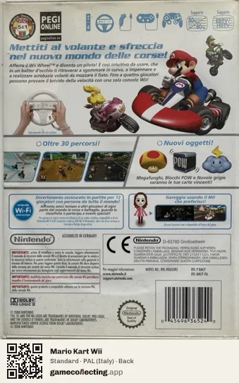 Mario Kart Wii Nintendo Wii, Italy box back