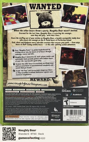 Naughty Bear Xbox 360, NTSC box back