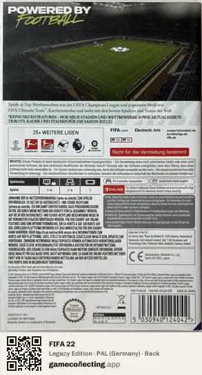 FIFA 22 Nintendo Switch, Germany box back