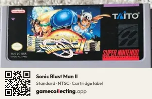 Sonic Blast Man II Super Nintendo Entertainment System, NTSC cartridge label