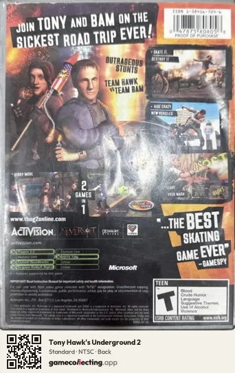 Tony Hawk's Underground 2 Xbox, NTSC box back