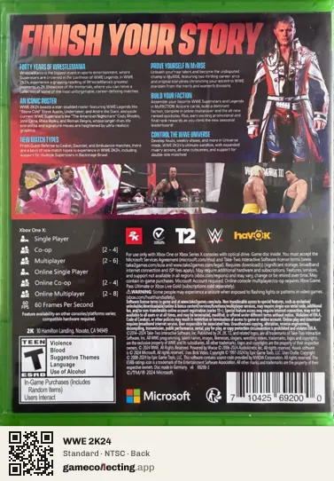 WWE 2K24 Xbox One, NTSC box back