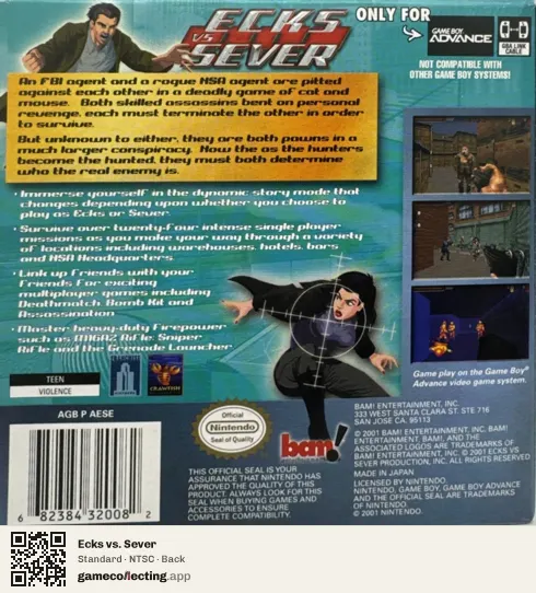 Ecks vs. Sever Game Boy Advance, NTSC box back