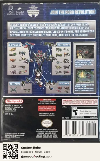 Custom Robo Nintendo GameCube, NTSC box back