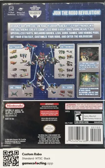 Custom Robo Nintendo GameCube, NTSC box back