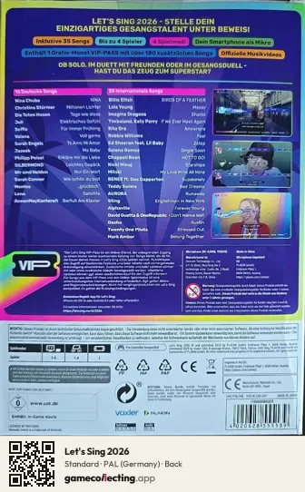 Let's Sing 2026 Nintendo Switch, Germany box back