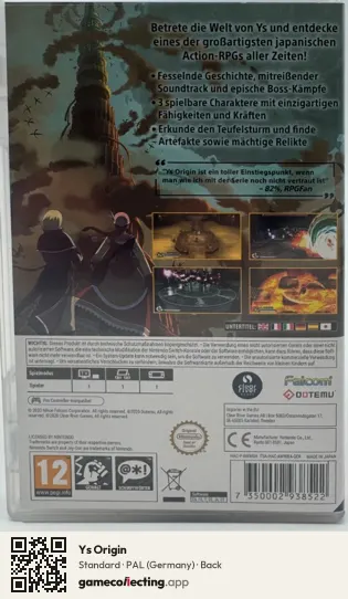 Ys Origin Nintendo Switch, Germany box back