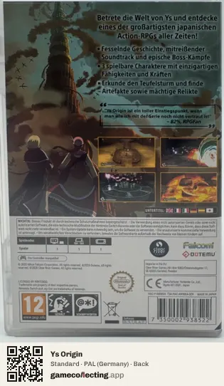 Ys Origin Nintendo Switch, Germany box back