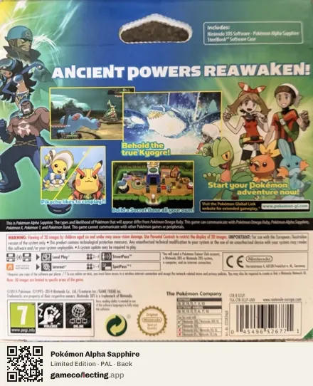 Pokémon Alpha Sapphire Nintendo 3DS, PAL box back